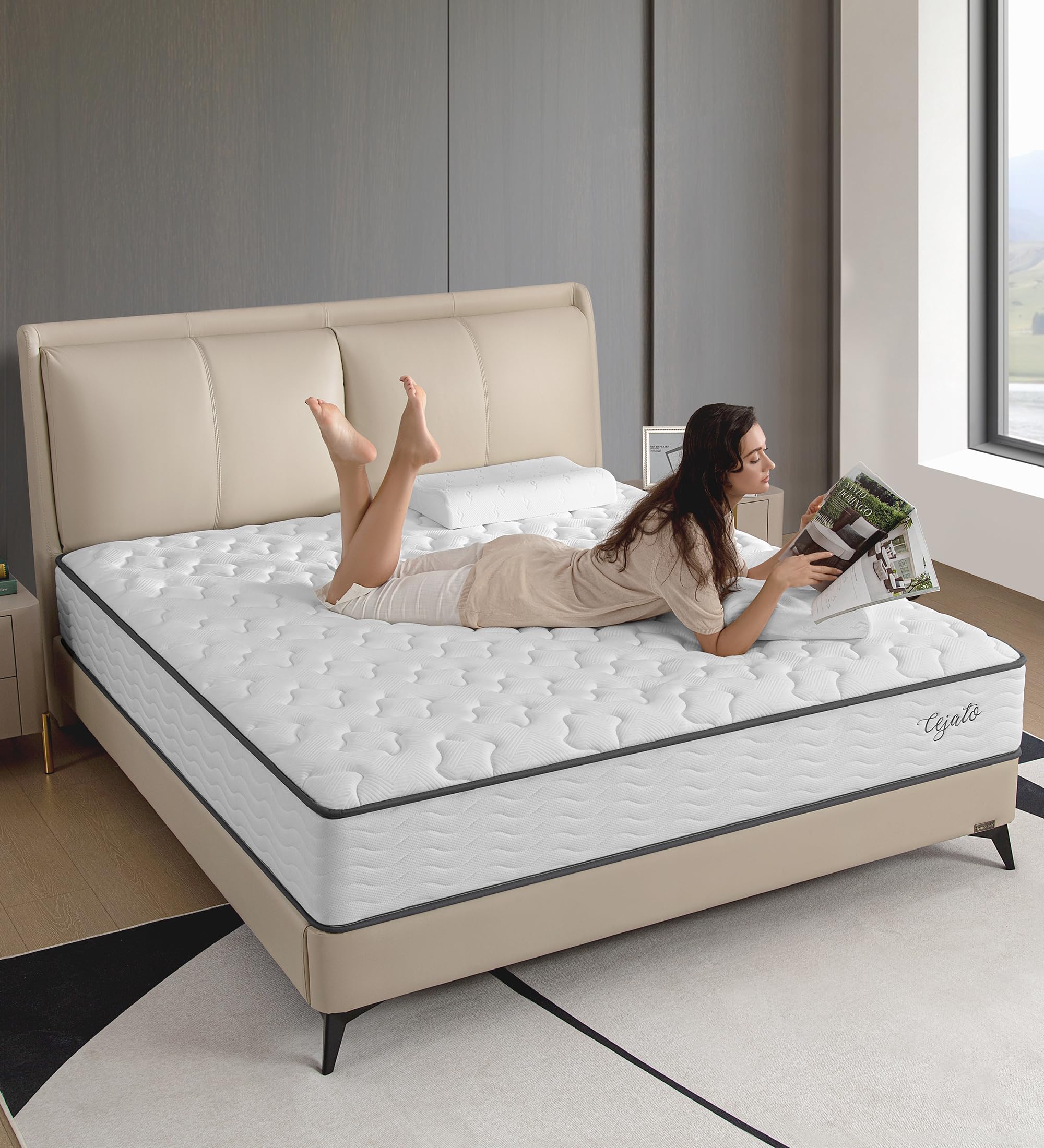 Cejato Queen Size Mattresses,10 Inch Memory Foam Hybrid Queen Mattresses In A Box White Mattress With Provide Sleep Support And